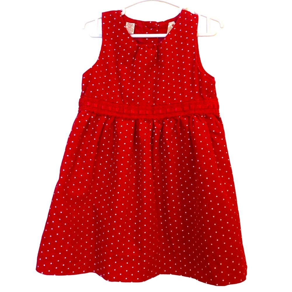 Super cute Tomato Red with white polka dots corduroy dress with lining.
